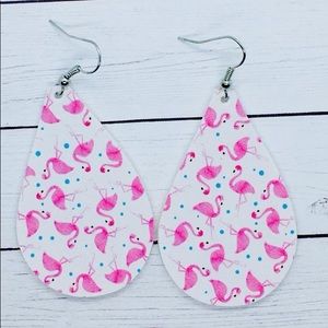 Flamingo Print Leather Tear Drop Earring